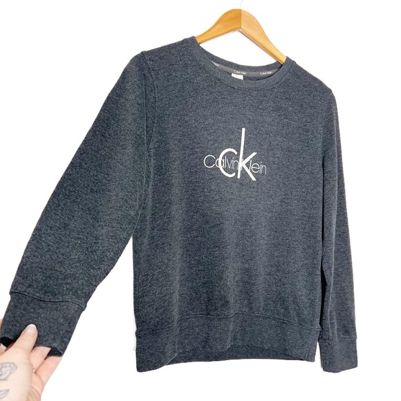 Calvin Klein Women's Charcoal Gray Crewneck Sweatshirt with CK Logo - Picture 4 of 16